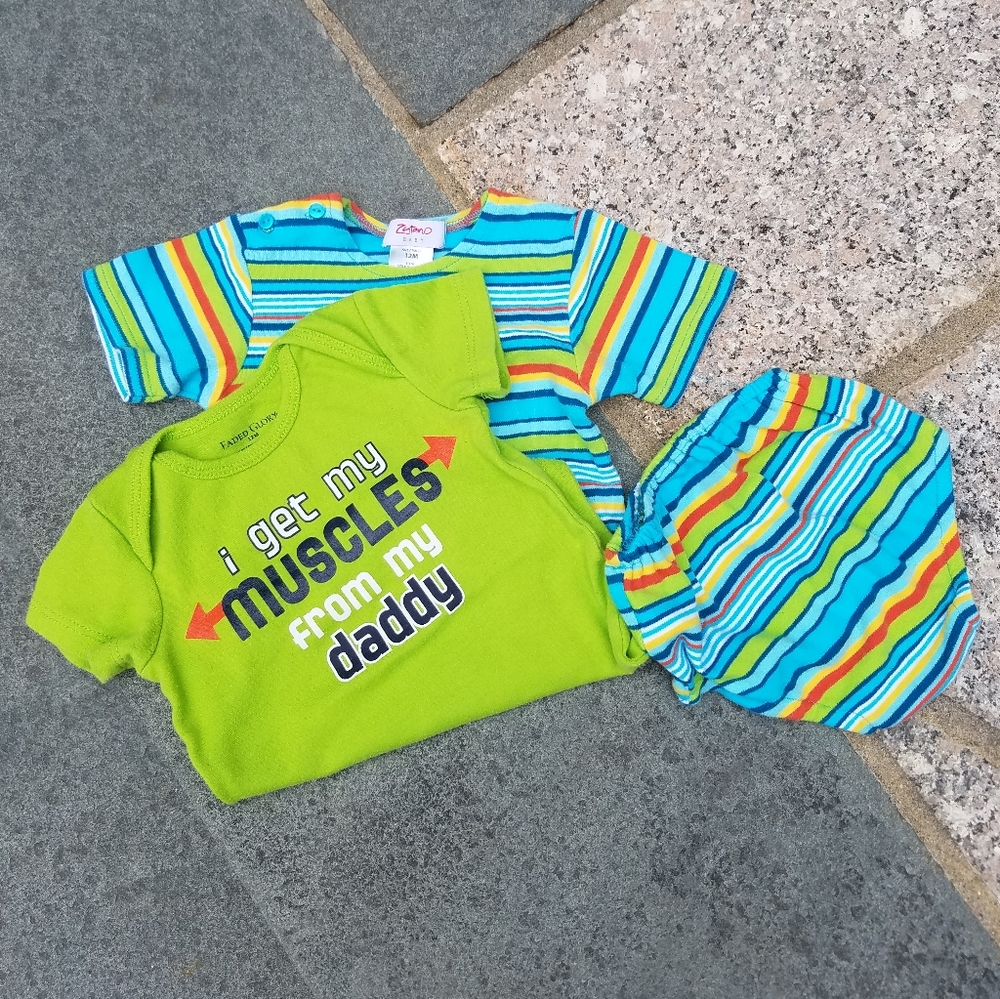 Zutano striped tshirt and diaper cover set 12 mos